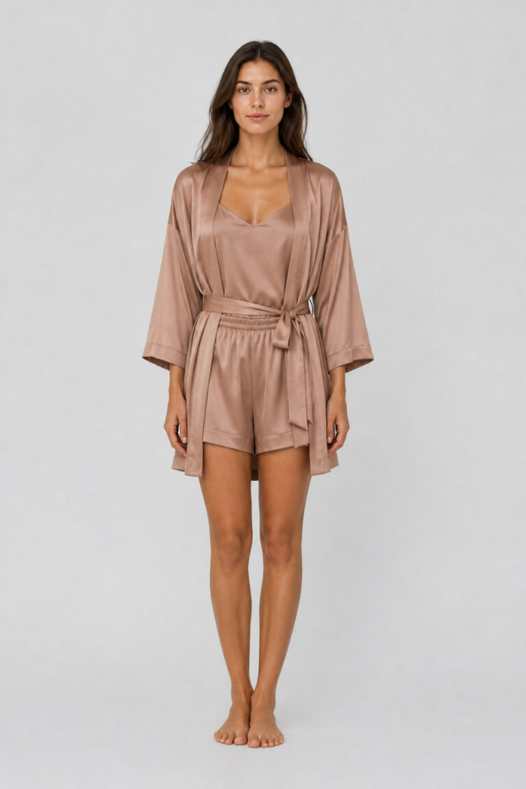 BOBRAND Women's Loungewear Set in Beige – Viscose – Belt, Robe, Shorts, and Camisole - image 2