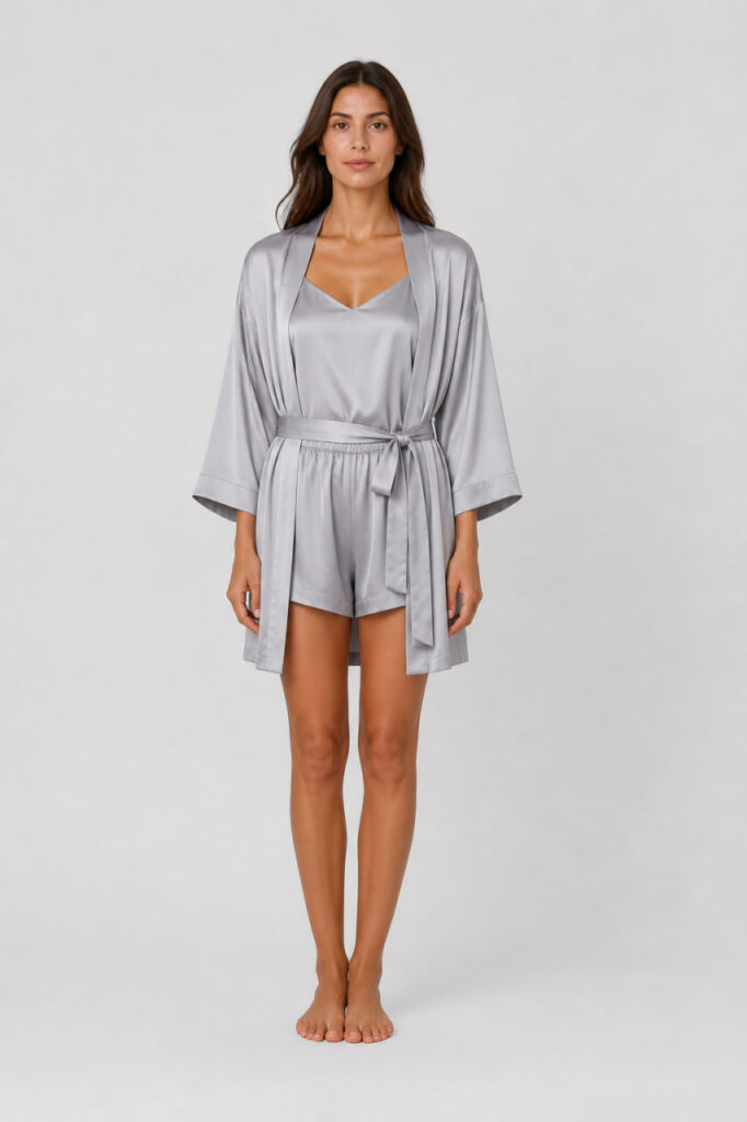 BOBRAND Women's Loungewear Set in Gray – Viscose – Belt, Robe, Shorts, and Camisole - image 2