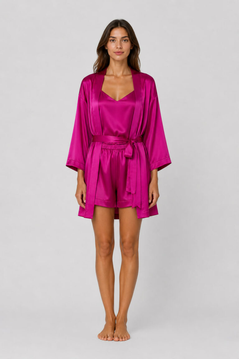 BOBRAND Women's Loungewear Set in Raspberry – Viscose – Belt, Robe, Shorts, and Camisole - image 2