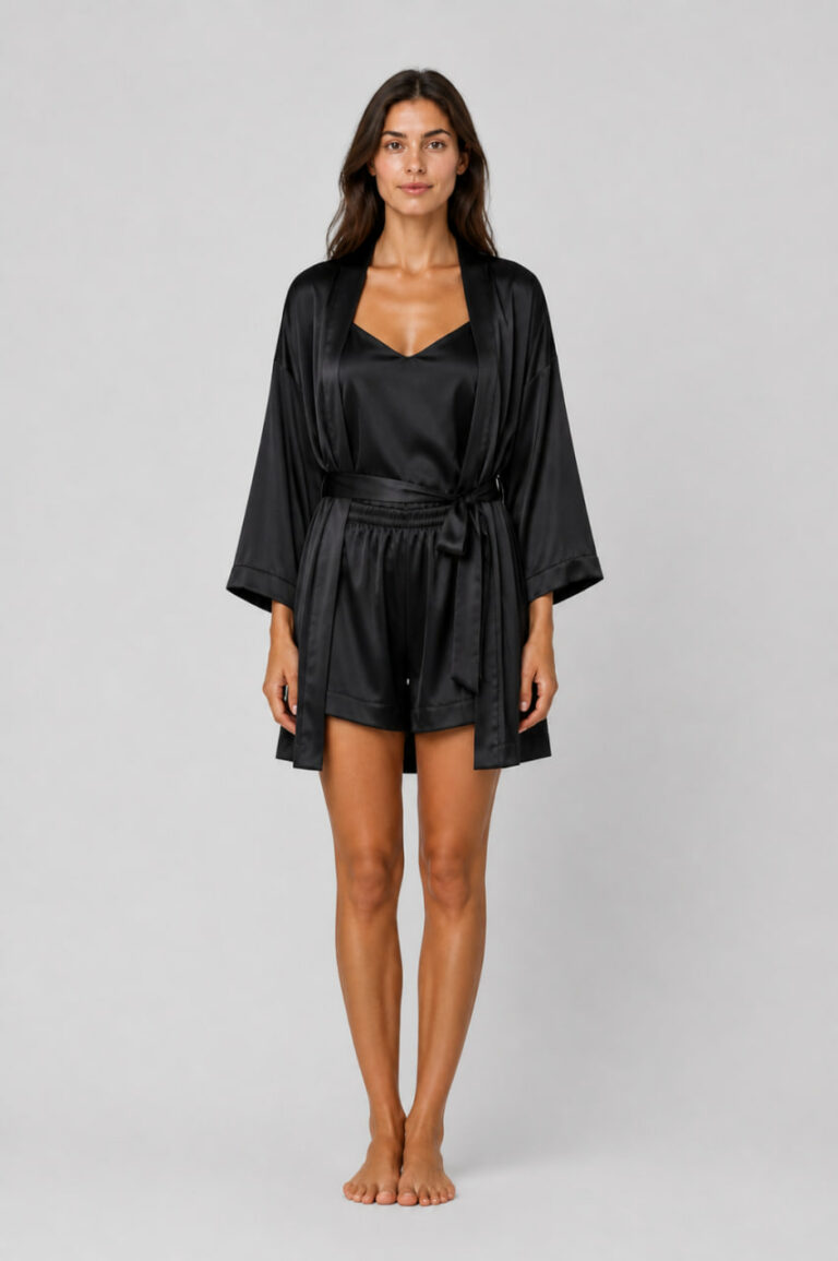 BOBRAND Women's Loungewear Set in Black – Viscose – Belt, Robe, Shorts, and Camisole - image 2