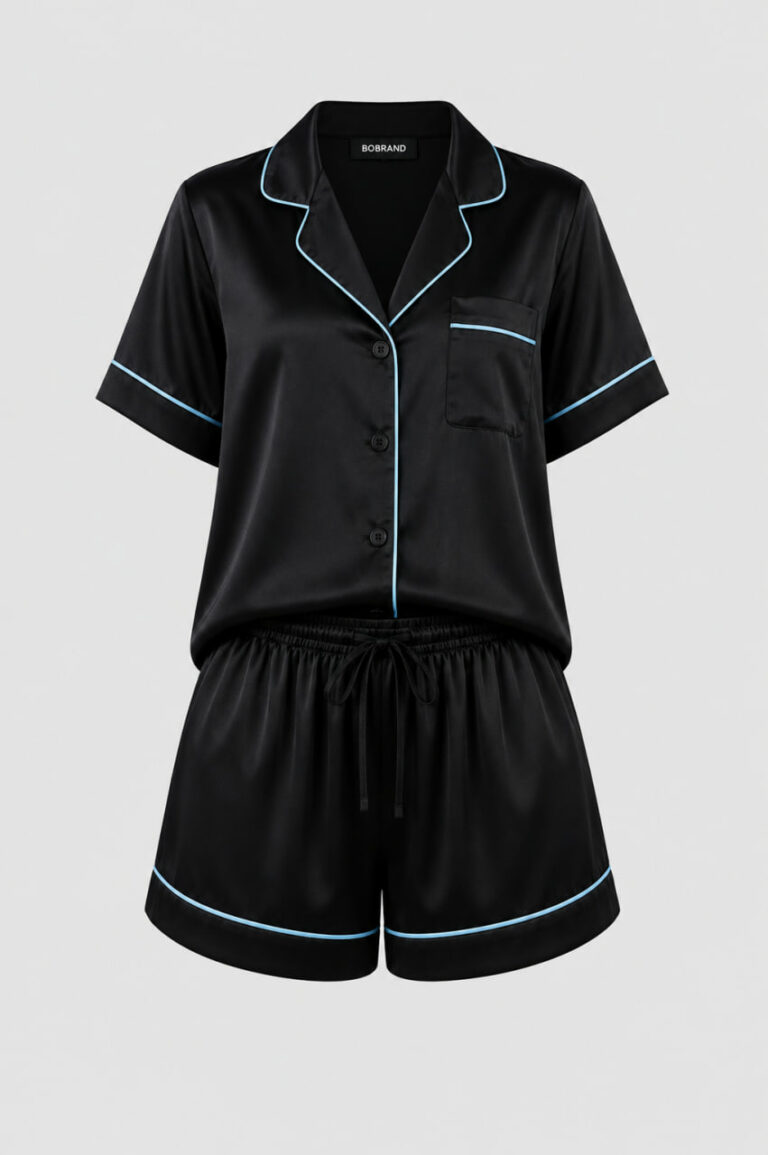 BOBRAND Women's Pajama Set in Light Blue – Viscose – Top and Shorts