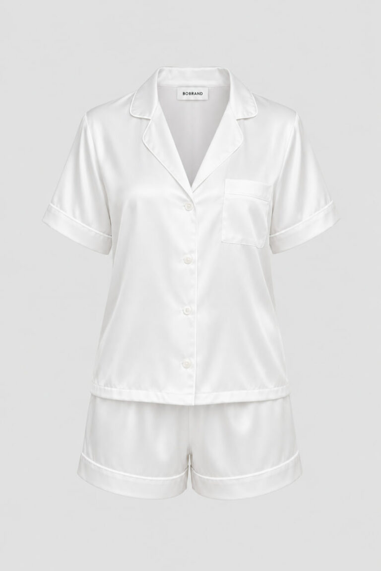 BOBRAND Women's Pajama Set in White – Viscose “Total White” – Top and Shorts