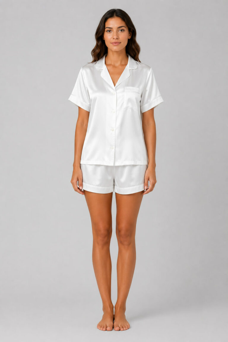 BOBRAND Women's Pajama Set in White – Viscose “Total White” – Top and Shorts - image 2