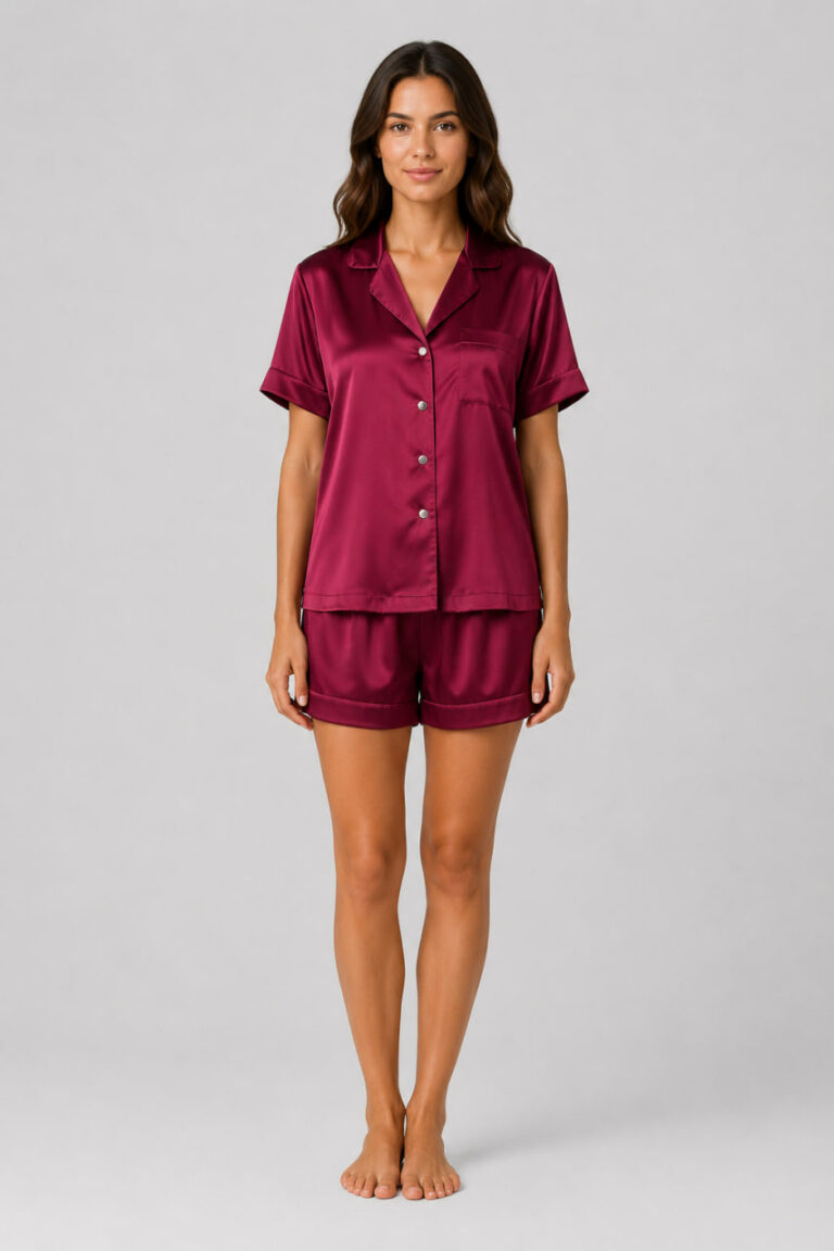 BOBRAND Women's Pajama Set in Burgundy – Viscose “Cherry Night” – Top and Shorts - image 2