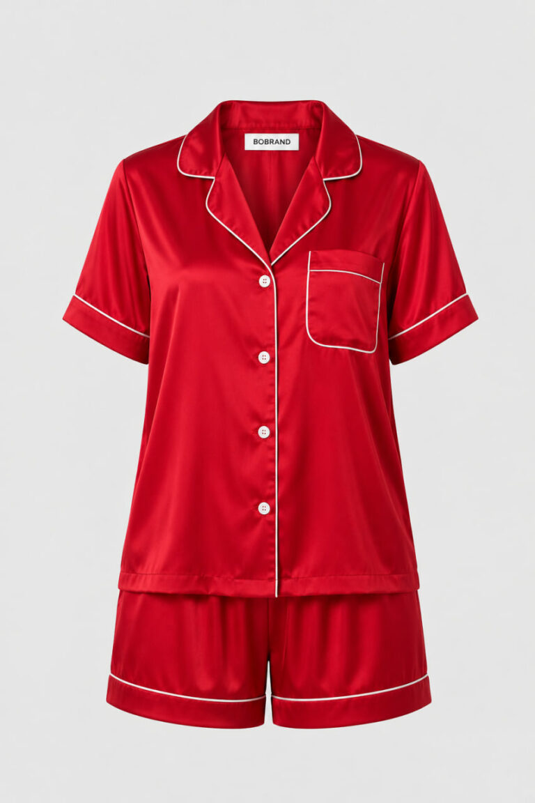 BOBRAND Women's Pajama Set in Red – Viscose – Top and Shorts