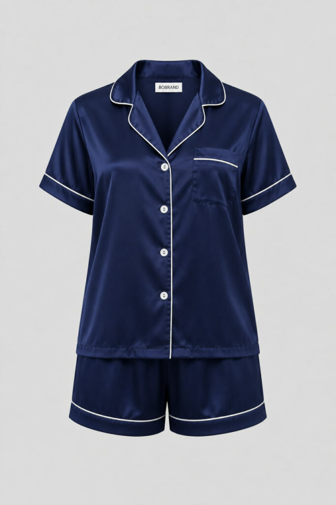 BOBRAND Women's Pajama Set in Blue – Viscose – Top and Shorts