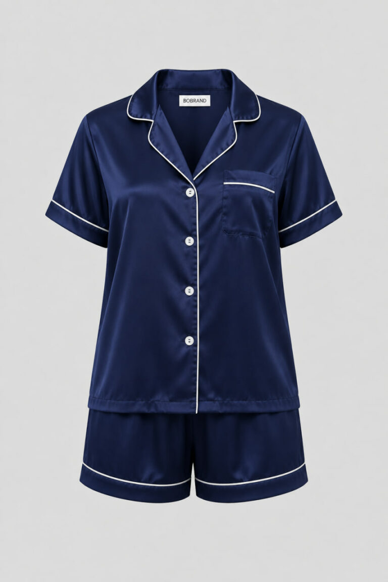 BOBRAND Women's Pajama Set in Blue – Viscose – Top and Shorts