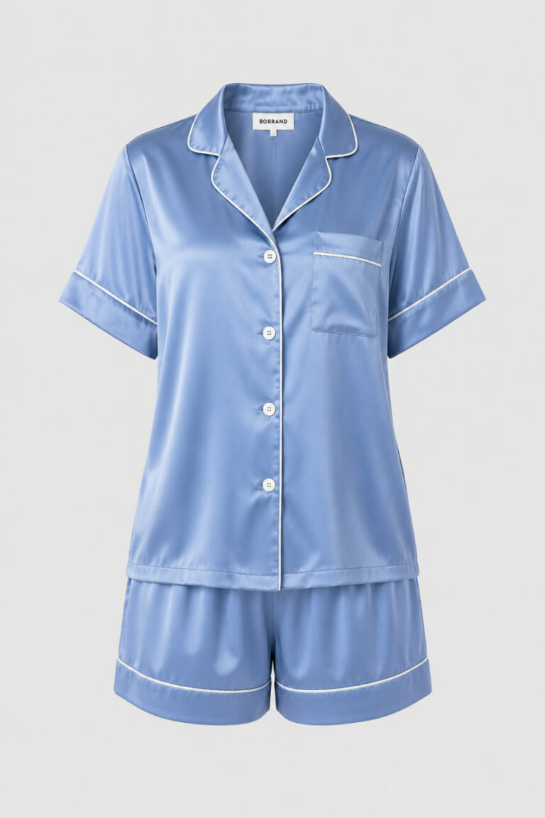 BOBRAND Women's Pajama Set in Light Blue – Viscose – Top and Shorts