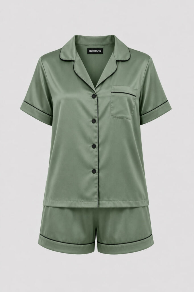 BOBRAND Women's Pajama Set in Olive – Viscose – Top and Shorts