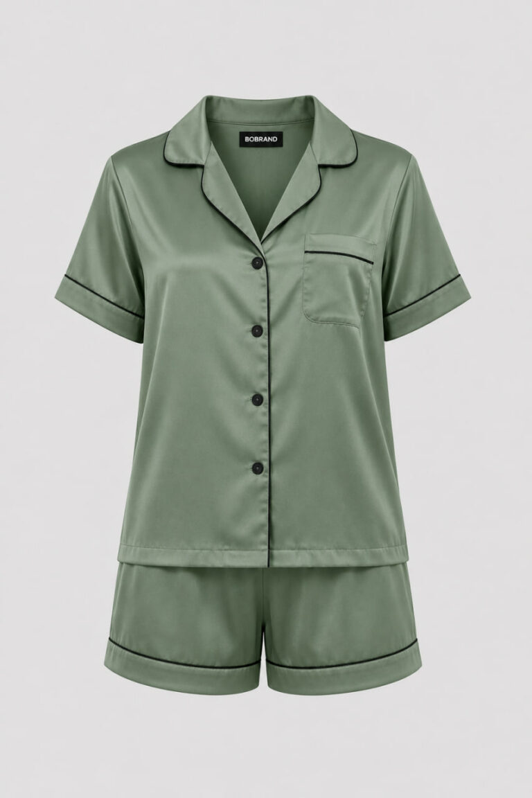 BOBRAND Women's Pajama Set in Olive – Viscose – Top and Shorts