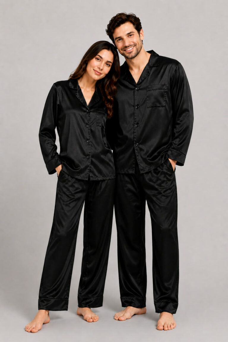 BOBRAND Couples' Matching Pajama Set in Black – Viscose – Top and Pants (2 Pajamas) - image 2