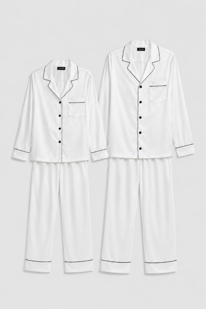 BOBRAND Couples' Matching Pajama Set in White – Viscose – Top and Pants (2 Pajamas)