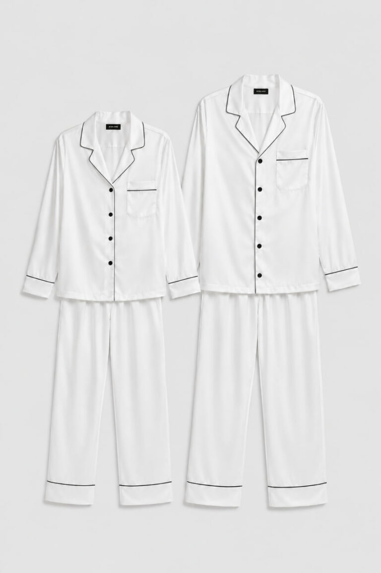BOBRAND Couples' Matching Pajama Set in White – Viscose – Top and Pants (2 Pajamas)