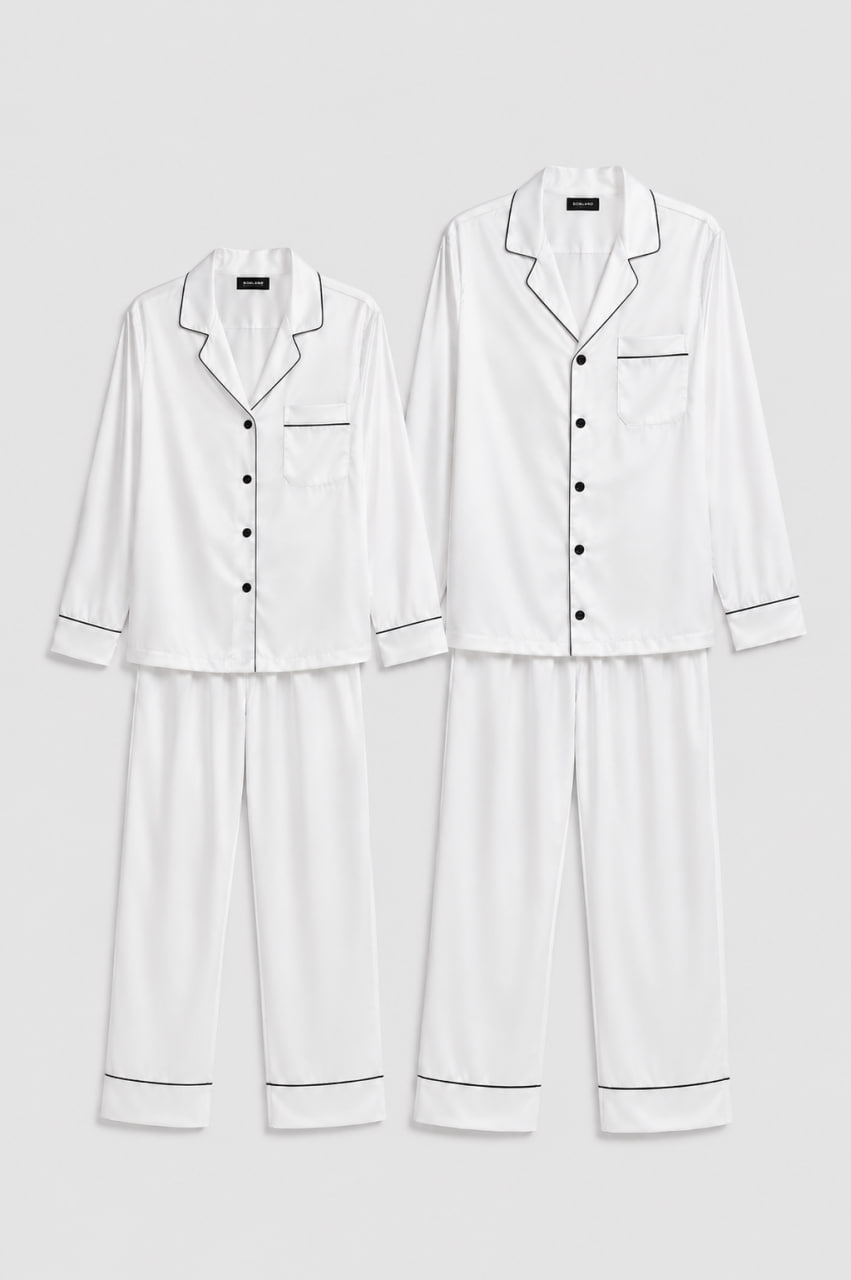 BOBRAND Couples' Matching Pajama Set in White – Viscose – Top and Pants (2 Pajamas) BOBRAND Couples' Matching Pajama Set in White – Viscose – Top and Pants (2 Pajamas)