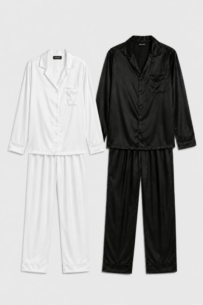 BOBRAND Couples' Matching Pajama Set in White – Viscose – Top and Pants (2 Pajamas)