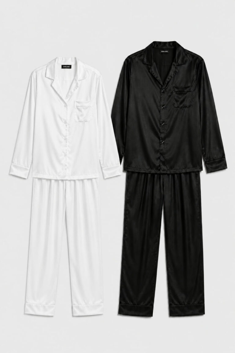 BOBRAND Couples' Matching Pajama Set in White – Viscose – Top and Pants (2 Pajamas)