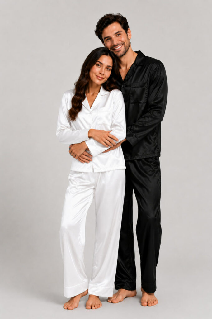 BOBRAND Couples' Matching Pajama Set in White – Viscose – Top and Pants (2 Pajamas) - image 2
