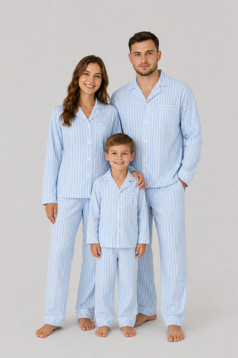 BOBRAND Family Matching Pajama Set in Light Blue – Viscose – Top and Pants (3 Pajamas) - image 2