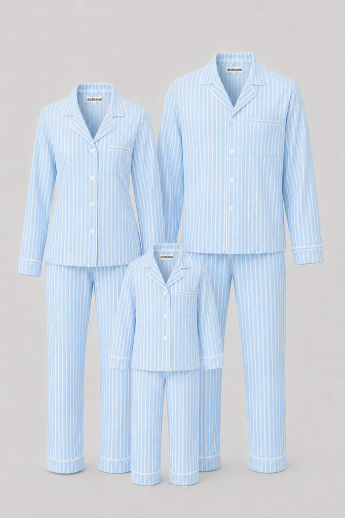 BOBRAND Family Matching Pajama Set in Light Blue – Viscose – Top and Pants (3 Pajamas)