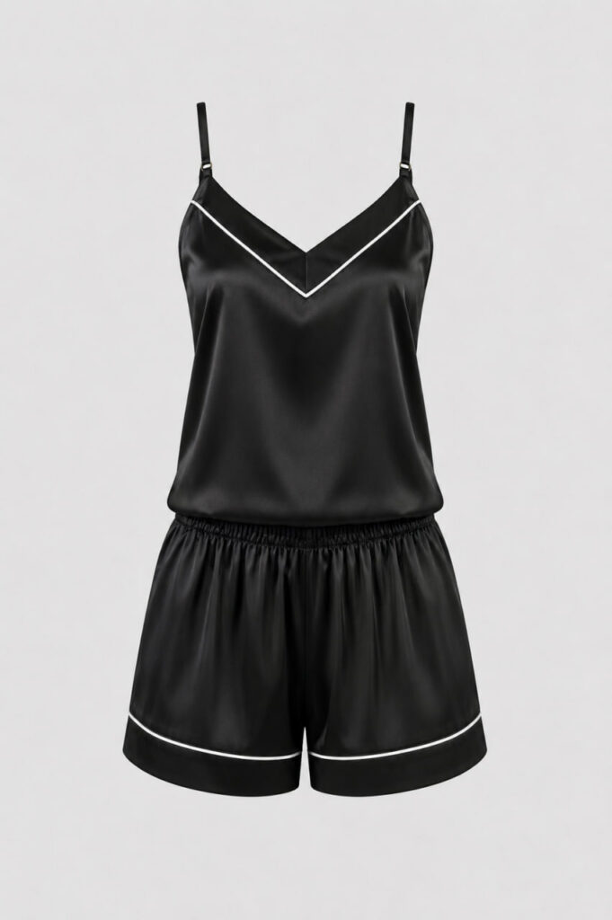 BOBRAND Women's Pajama Set in Black – Viscose – Shorts and Camisole