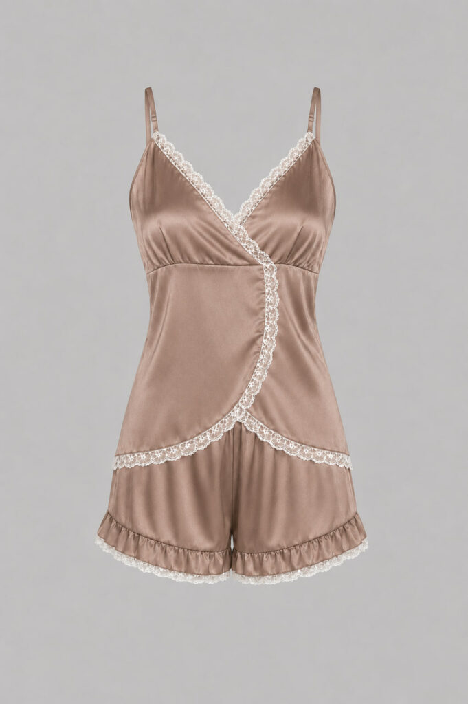 BOBRAND Women's Pajama Set in Beige – Viscose “Cappuccino” – Shorts and Camisole