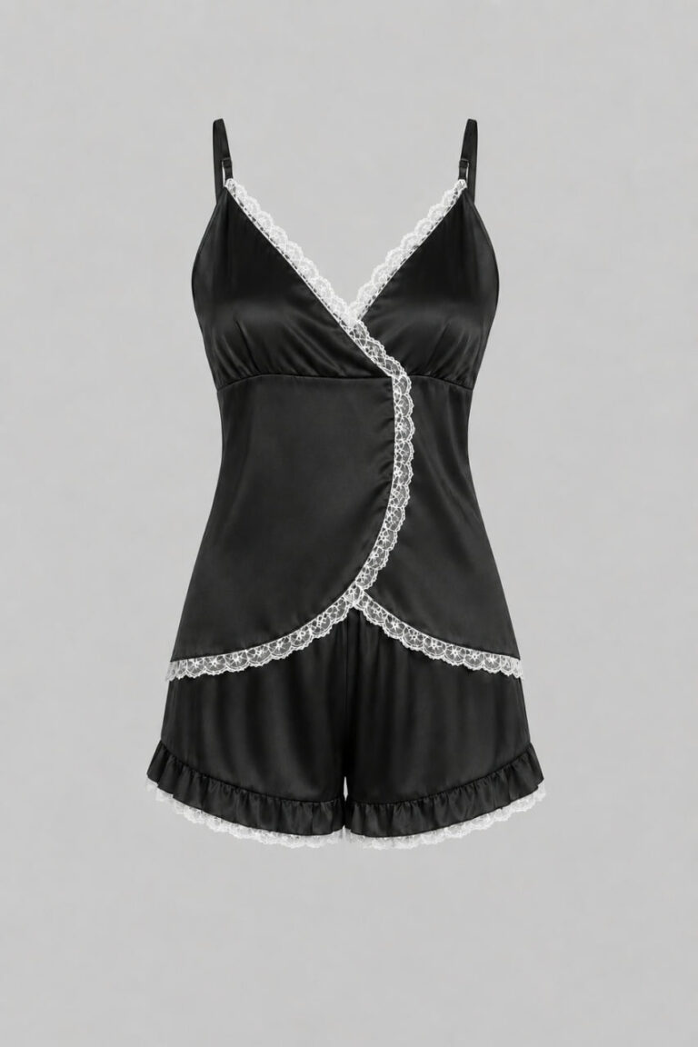 BOBRAND Women's Pajama Set in Black – Viscose “Black” – Shorts and Camisole