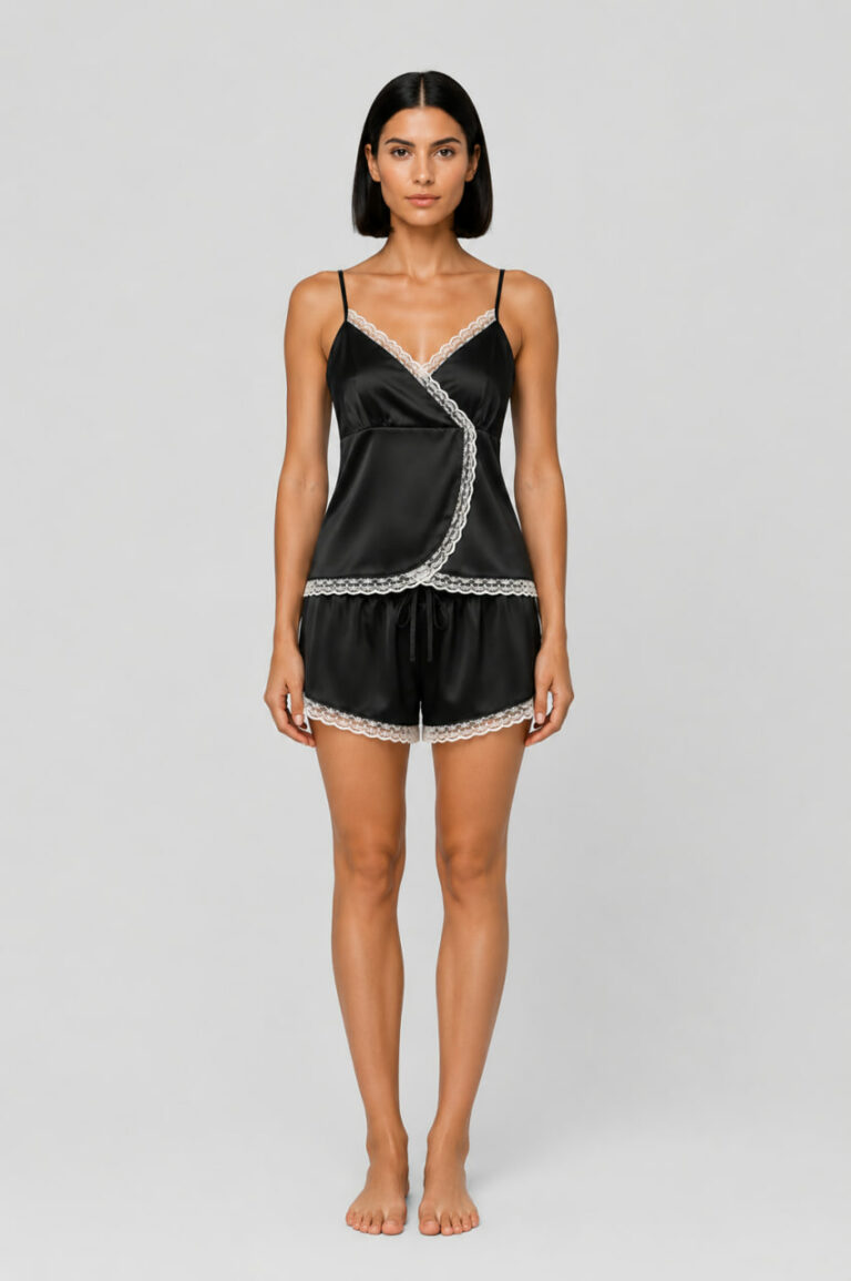 BOBRAND Women's Pajama Set in Black – Viscose “Black” – Shorts and Camisole - image 2