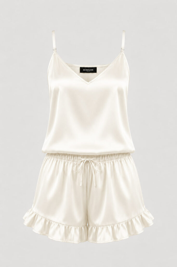 BOBRAND Women's Pajama Set in Ivory – Viscose – Shorts and Camisole