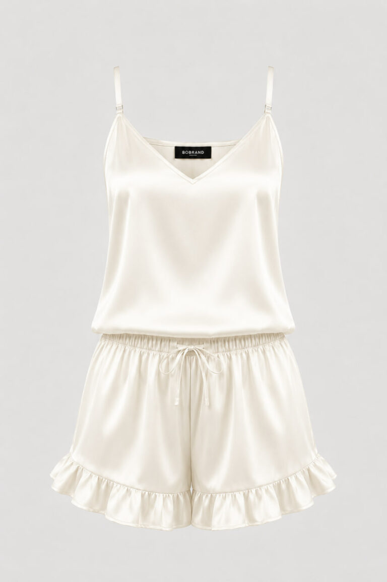 BOBRAND Women's Pajama Set in Ivory – Viscose – Shorts and Camisole