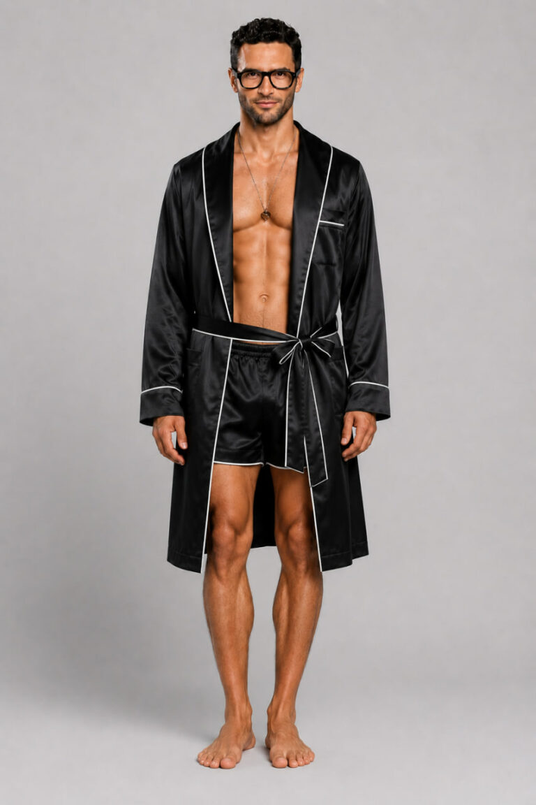 BOBRAND Men's Robe in Black – Viscose – Belt, Robe, and Shorts - image 2