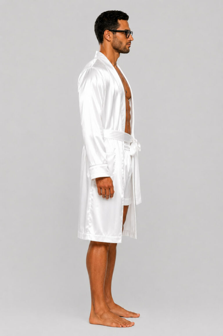 BOBRAND Men's Robe in White – Viscose – Belt, Robe, and Shorts - image 2
